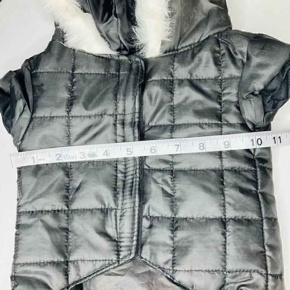 Small Dog Puffer Sleeveless Vel cro Fastened Fur Hoodie In Black